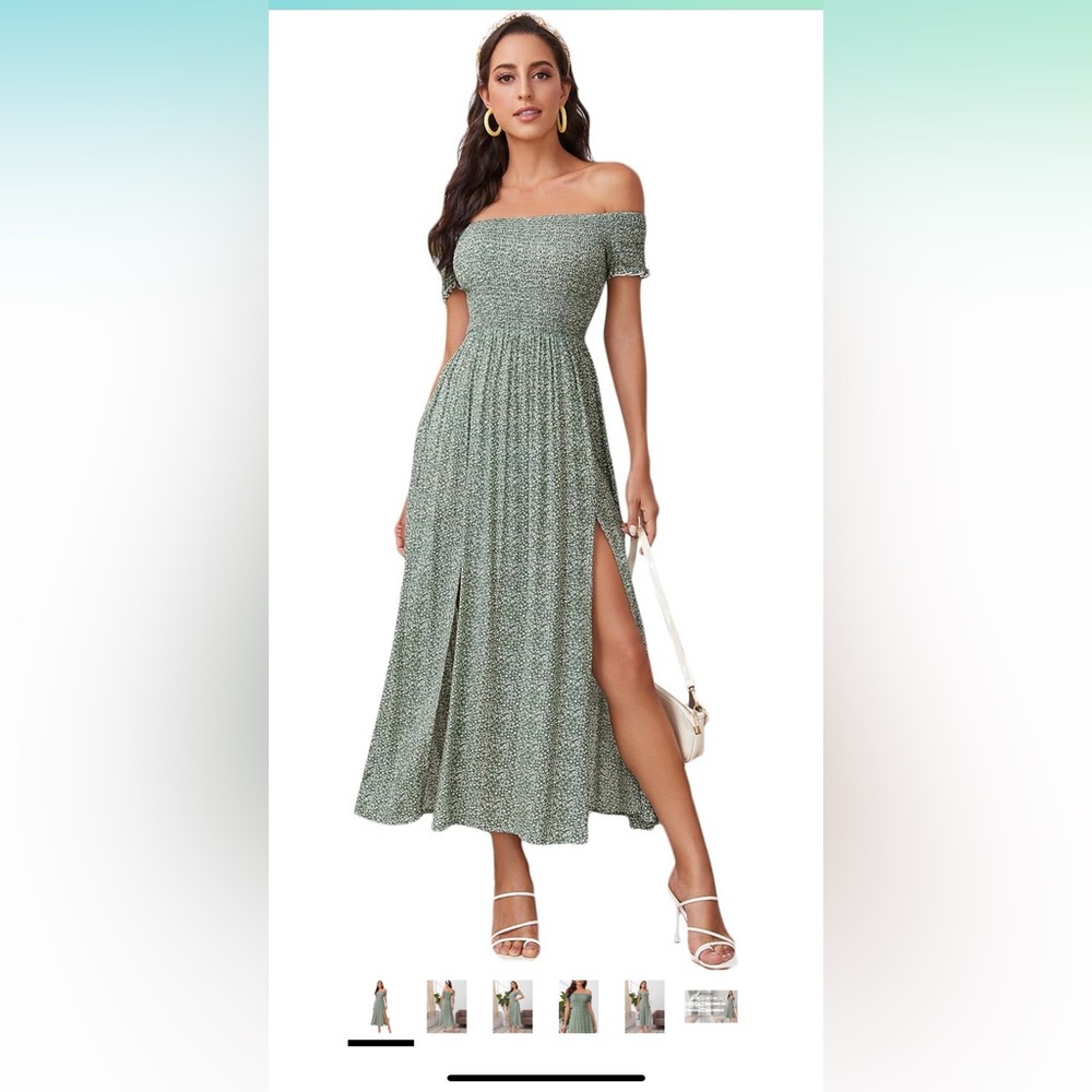 Boho Floral Print Off Shoulder Split Long A Line Dress